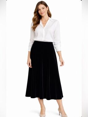 Land’s End Skirt Black Velvet Midi 8